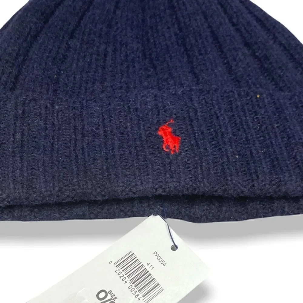 Polo Ralph Lauren Mens Signature Wool Cuffed Beanie Blue Red One Size (b) New